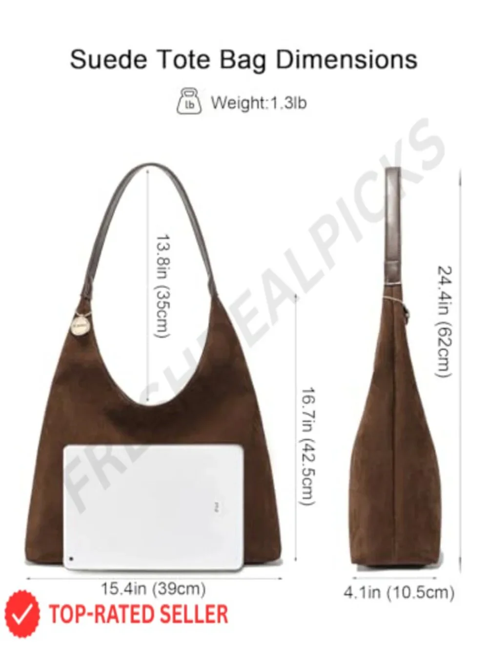Faux Suede Tote Bag for Women, Slouchy Hobo Bag, Large Handbag